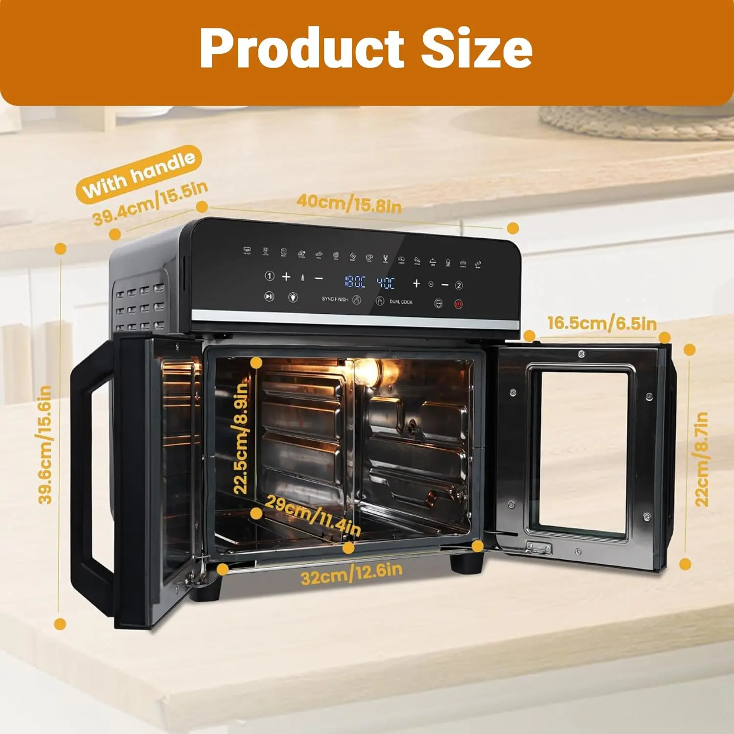 24Qt Large Air Fryer Toaster Oven - 15 Functions, Dual Zone Control, Stainless Steel, 13 Accessories & Cookbook