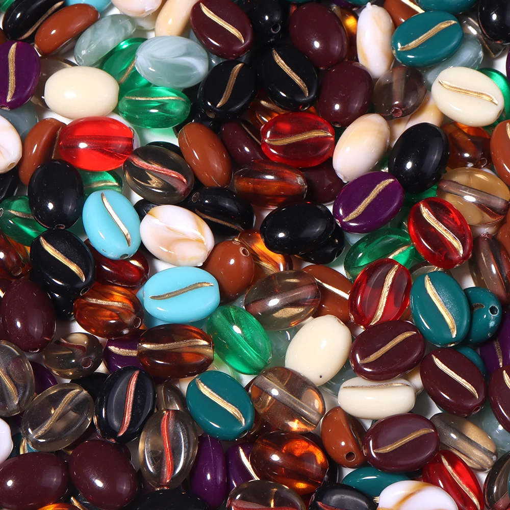 100 Stück/Set Handbemalte Acryl-Kaffeebohnenperlen in verschiedenen Farben, lose Abstandsperlen für die Schmuckherstellung, DIY-Armband- und Halskettenzubehör – Detail 6