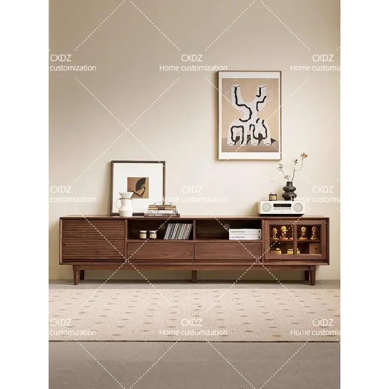 New Chinese Style North American Black Walnut TV Cabinet Nordic Simple All Solid Wood TV Stand Home Living Room Audio Visual
