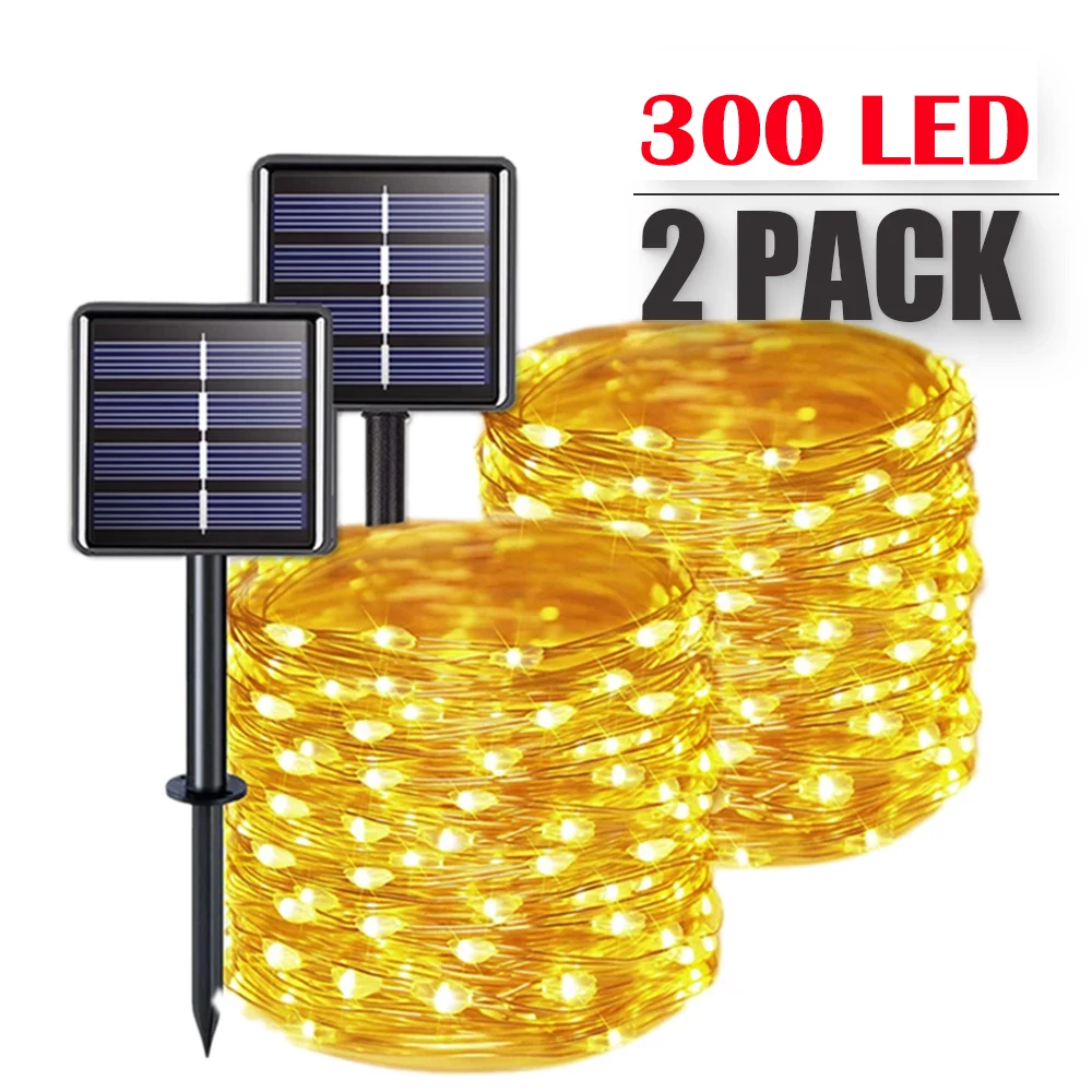 5/12/20/32M LED Solar Fairy String Lights Outdoor Festoon Lamp Waterproof 8 Modes Copper Wire Light Christmas Garland Yard Decor