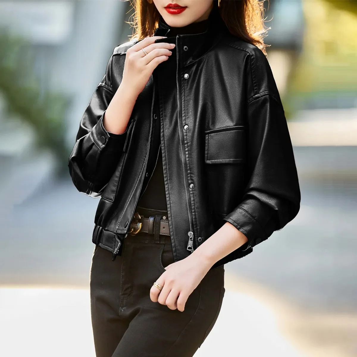 

Осенние женские винтажные однотонные бордоские красные короткие женские туфли на молнии с длинным рукавом из шикарной кожи