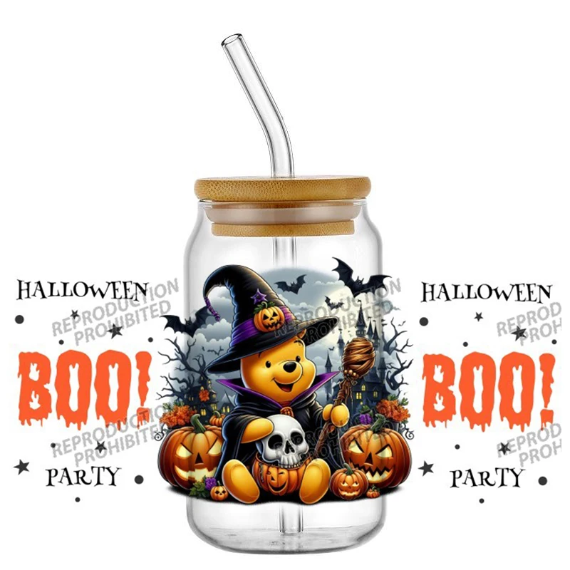 Miniso Винни Пух Хэллоуин УФ DTF чашка кружка обертывания мультяшные наклейки DIY водонепроницаемые наклейки на заказ для стекла Libby