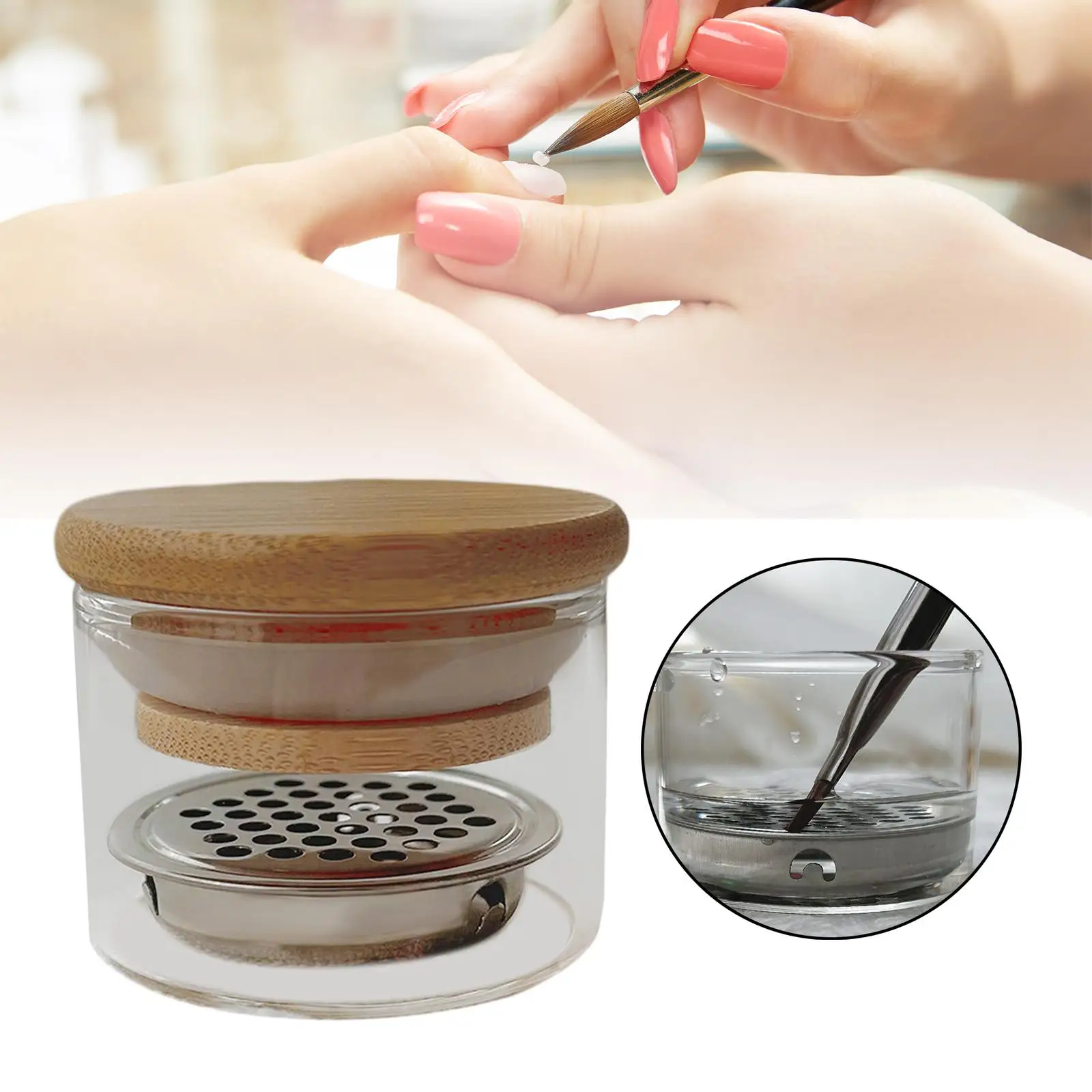 

Dappen Dish Nail Sequin Pen Wash Cup with Lid Cover Manicure Care Glassware Nail Glass Cup Container
