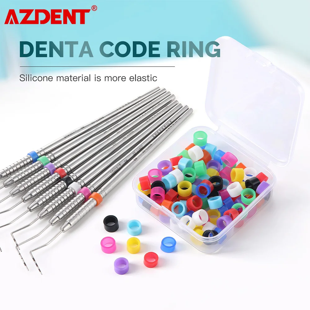 AZDENT 100pcs/box Dental Color Code Ring Multi-Color Autoclavable Dental Universal Silicone Instrument Dentists Supplies