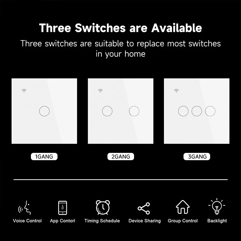 Tuya ไฟ LED ระบบสัมผัสอัจฉริยะ Wifi ZigBee สวิตช์แบบยุโรปสวิตช์ไร้สายรีโมตไม่ต้องใช้ลวดกลาง1-3แก๊ง Alexa Google Home