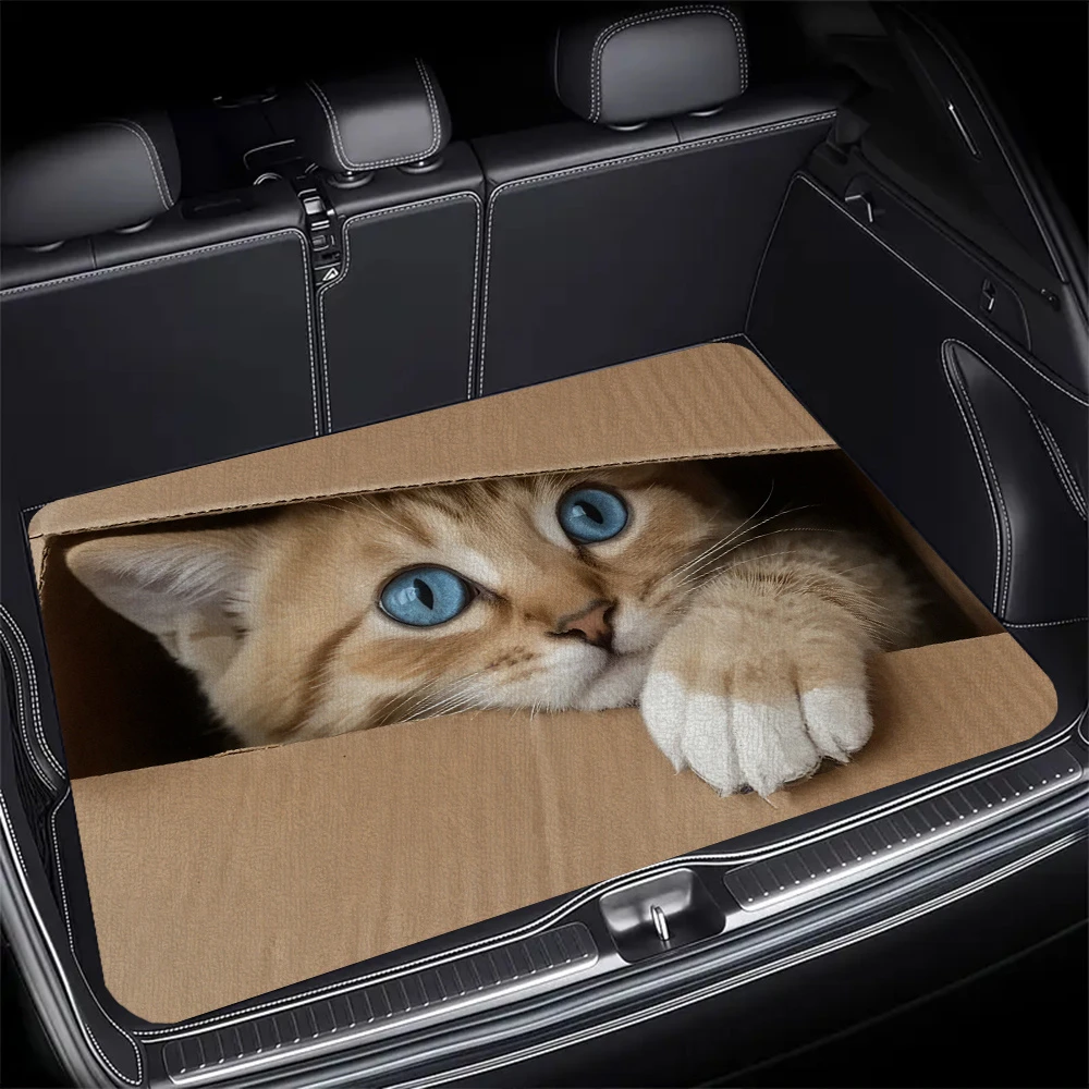 VIKAMA Kitten Print Trunk Mat Stain Resistant Non Slip Universal Boot Liner Cute Pet Car Accessory