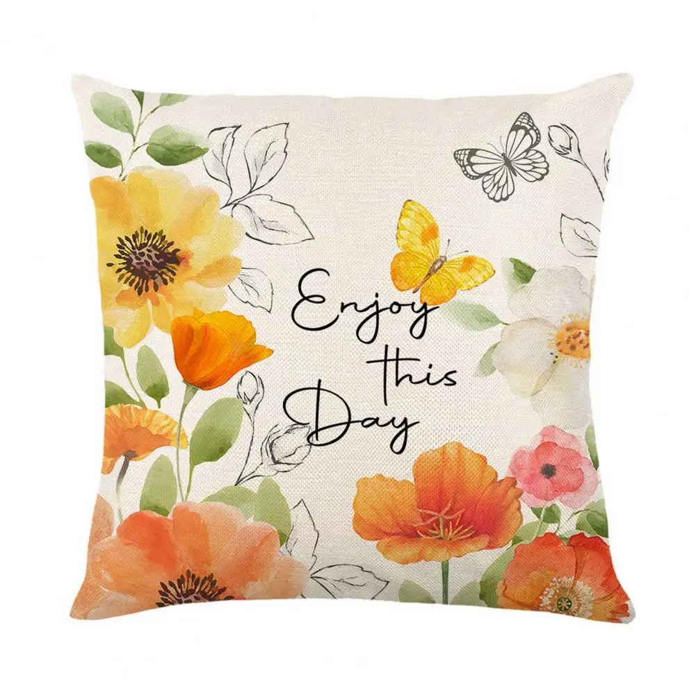 Throw Pillow Cover Single Side Printed Flax Spring Plant Sofa Cushion Case cojines decorativos para sofá