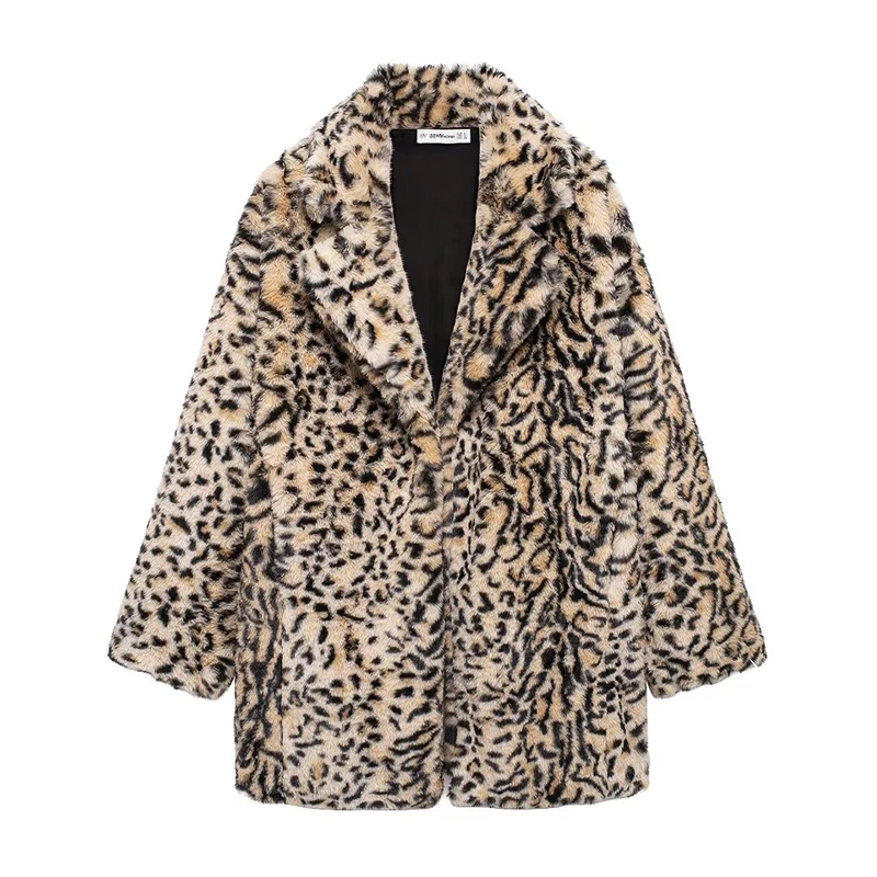 Willshela Women Fashion Faux Fur Printed Single Button Coats Vintage Lapel Neck Long Sleeves Female Chic Lady Outfits