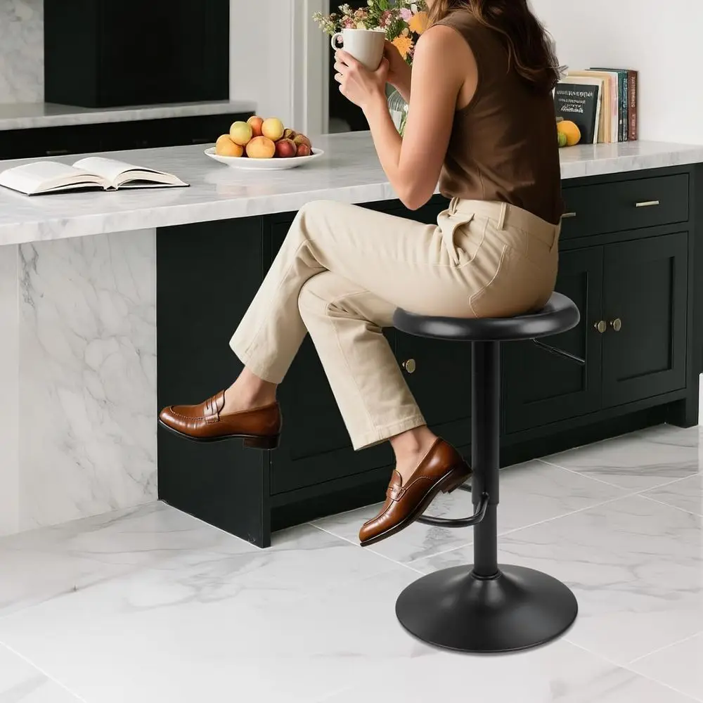 Pair of Modern Adjustable Swivel Bar Stools, Metal Counter Height, Backless for Kitchen Island or Pub, Black