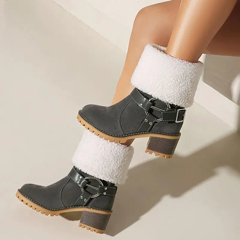 أورشا ليزا موضة 2025 موضة المرأة منتصف العجل الأحذية جولة تو 5.5 سنتيمتر كعب مكتنز الانزلاق على ديكور معدني حجم كبير 41-43 الرجعية