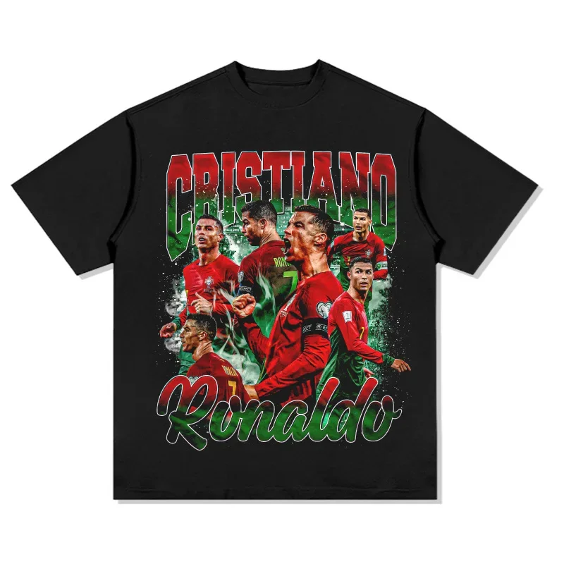 Vintage Cristiano Ronaldo Winning The Championship Printed T-shirt Man Women Cotton T-shirt Men's T-shirts Summer Men's Clothing