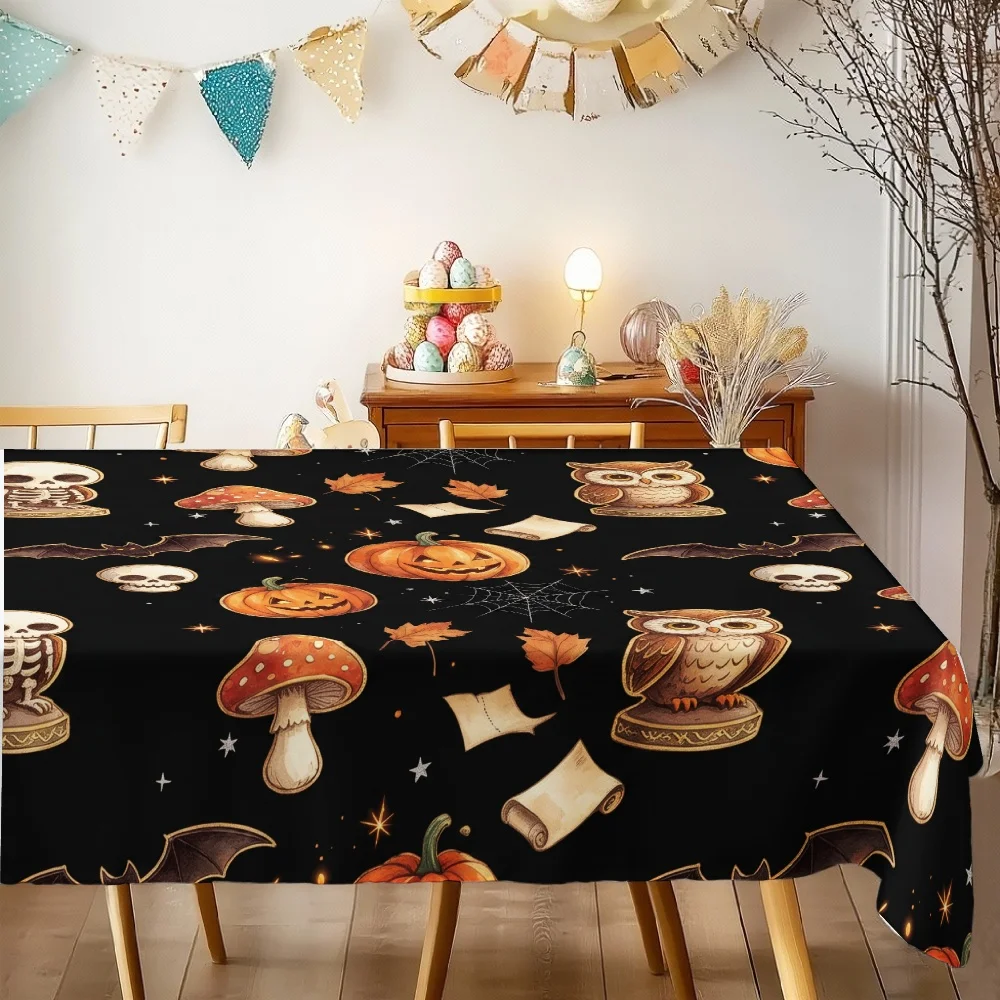 Rectangle Table Cover Skeleton Maple Leaf Spiderweb Table Cloth for Halloween Theme Kitchen Dining Indoor Outdoor Table Decor