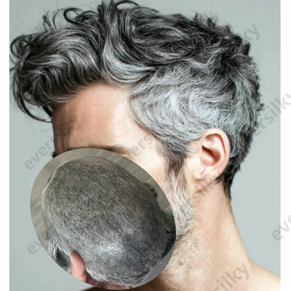 Männliche Haarprothese, 0,1 mm, Poly-Skin-Toupet, Echthaar-Perücken für Männer, Schwarz, Braun, Grau, Haarsystem, Männliche Haarprothese – Detail 3