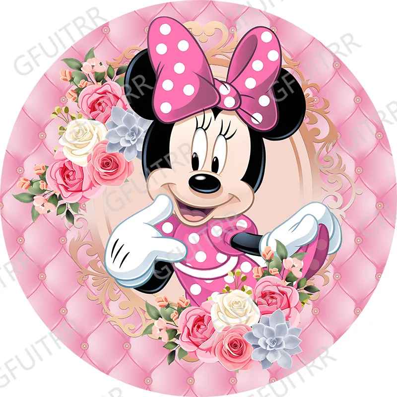 Disney Minnie Mouse Round Backdrop Child Birthday Backdrop Girls 1st Birthday Round Cylinder Cover Decor Photo Booth Photocall