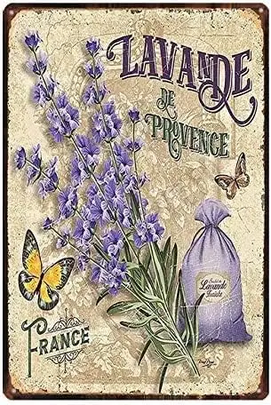 Retro Vintage Metal Tin Sign Garden Beautiful Flowers Lavender Metal Signs For Home Bathroom Restaurants Kitchen Garden Man Cave