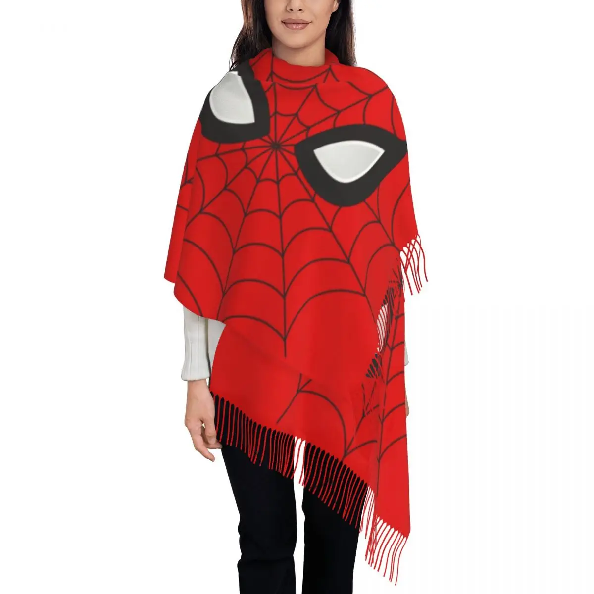 

Custom Spider Red Web Tassel Scarf Women Soft Cartoon Shawls Wraps Lady Winter Scarves