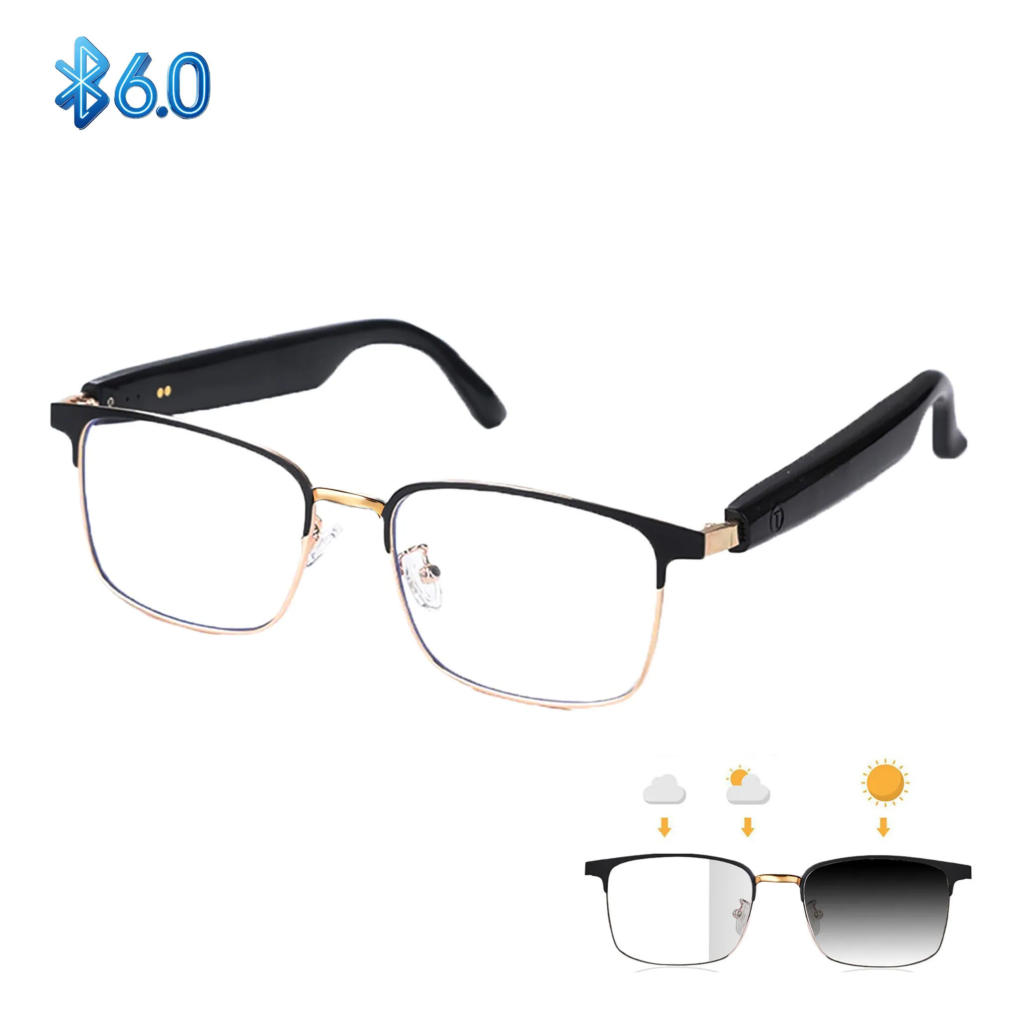 

Gold Smart Bluetooth Glasses Multifunctional Sunglasses Touch Music Voice Open-Ear Speakers Smartglasses for Men Sports Cycling