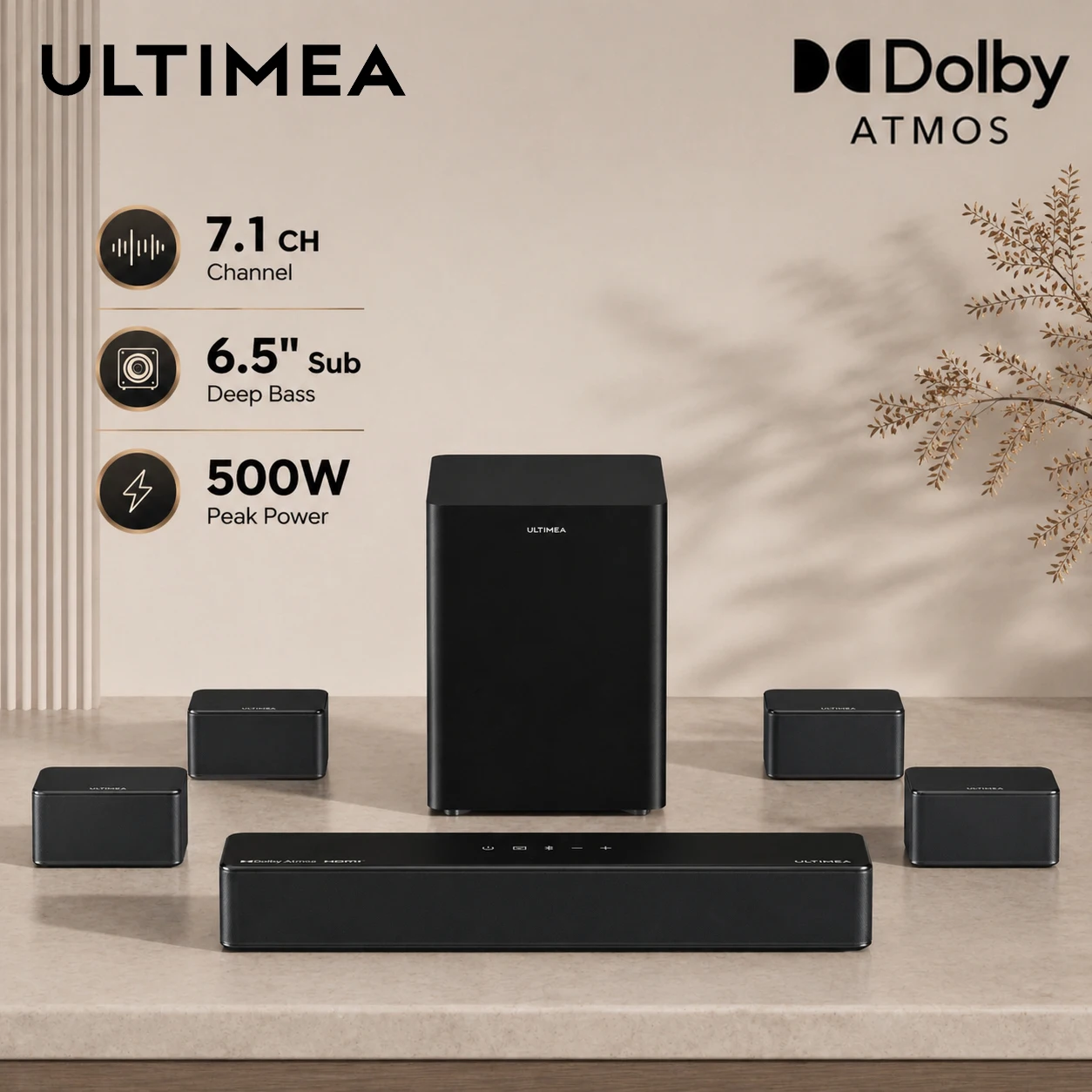 ULTIMEA Poseidon D80 ブーム 7.1ch 500W Dolby Atmos サウンドバー