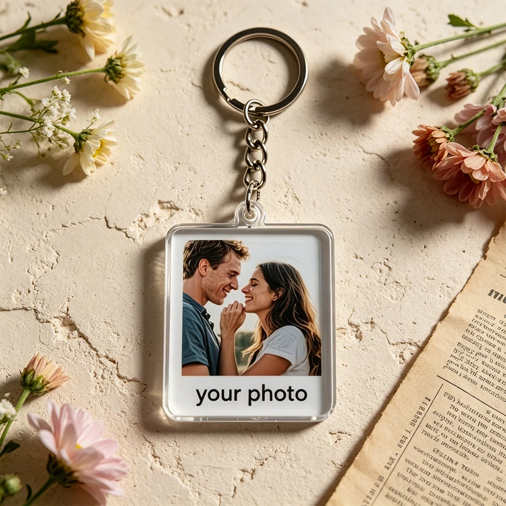 Custom transparent acrylic keychain with QR code and custom text personalized names photo date durable square pendant best gifts view 5