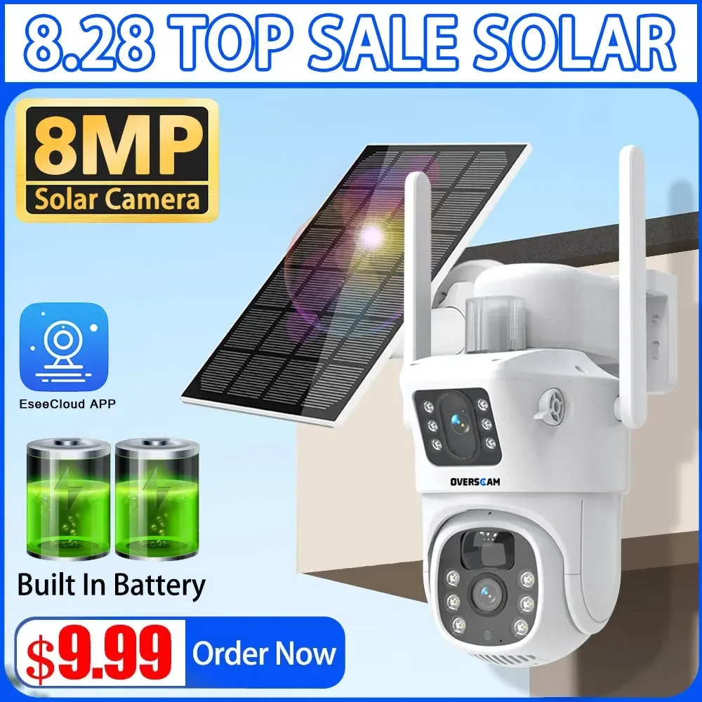 

WIFI PTZ Solar IP Camera 8MP HD Outdoor Wireless WIFI Built-in Battery Powered PTZ Camera PIR Human Detect 2-Way Audio EseeCloud