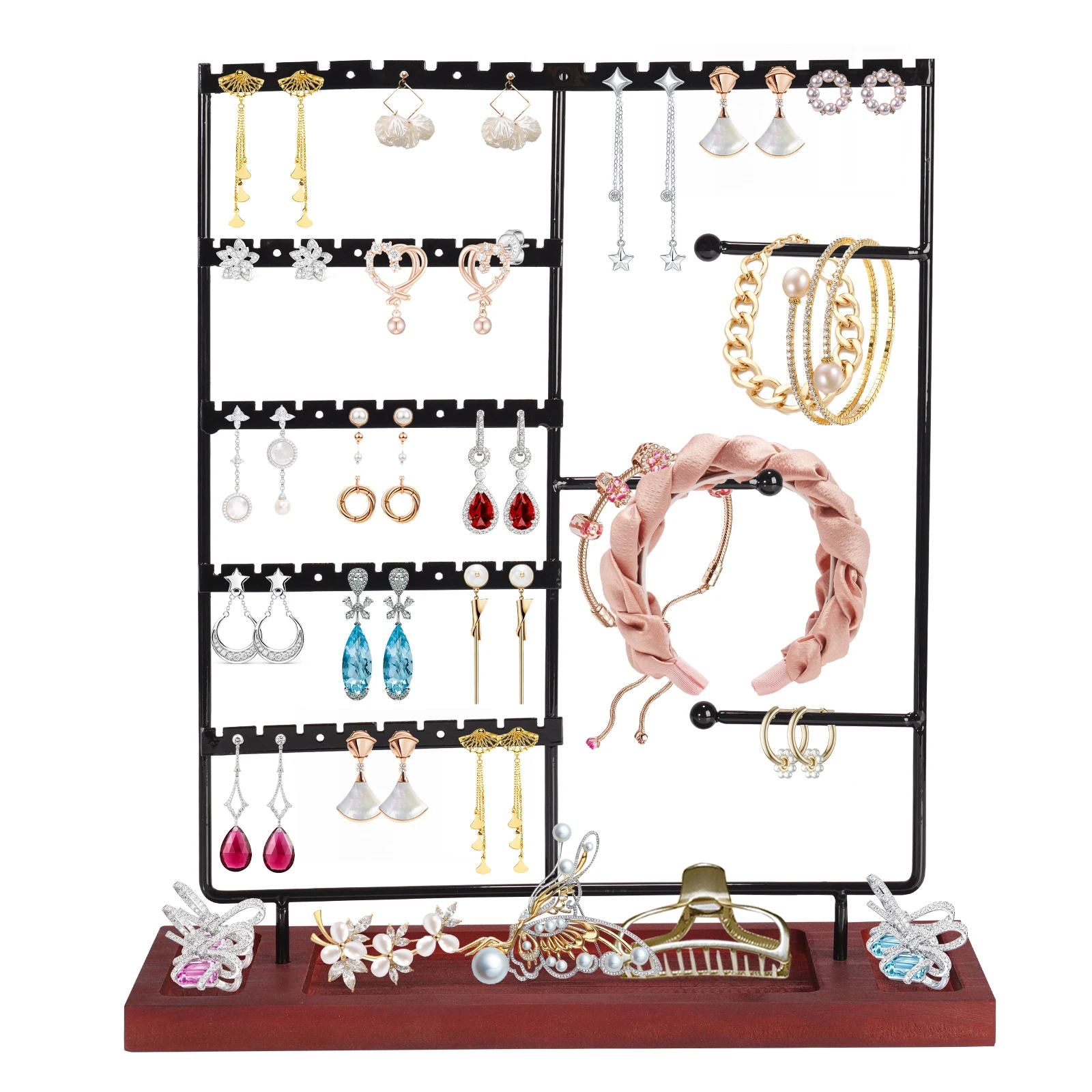 5 Tiers Jewelry Display Rack Earrings Organizer Jewelry Hooks Rectangle Desktop Jewelry Stand Bangle Watch Ear Stud Shop