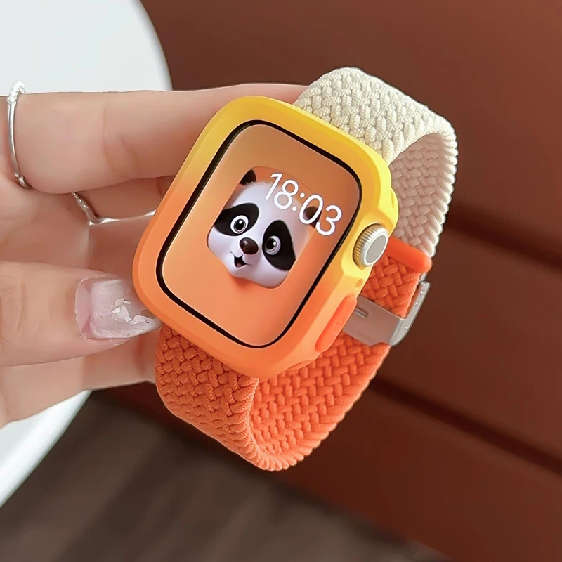 

Candy Silicone Case+Strap For Apple Watch Series 10 42 46mm 9 8 7 41 45mm SE6 5 4 44 40mm Nylon Strap for iwatch Ultra 2 49mm