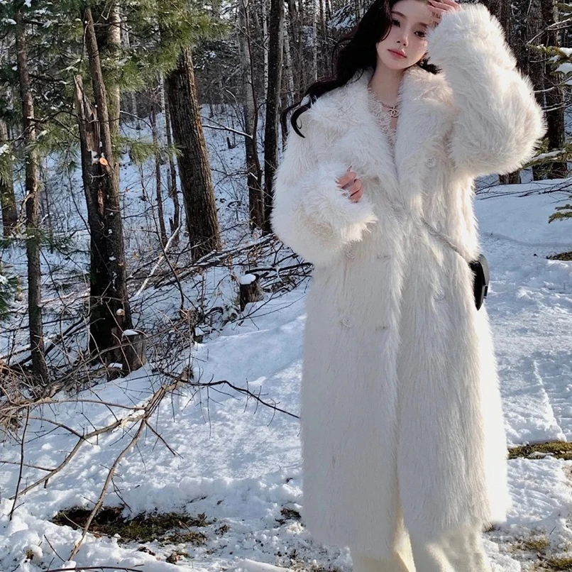 

Women Faux Fur Long Coats Jackets Turn Down Collar Coat Thick Warm Y2k Streetwear Jacket Elegant Work Outerwear Autumn Winter
