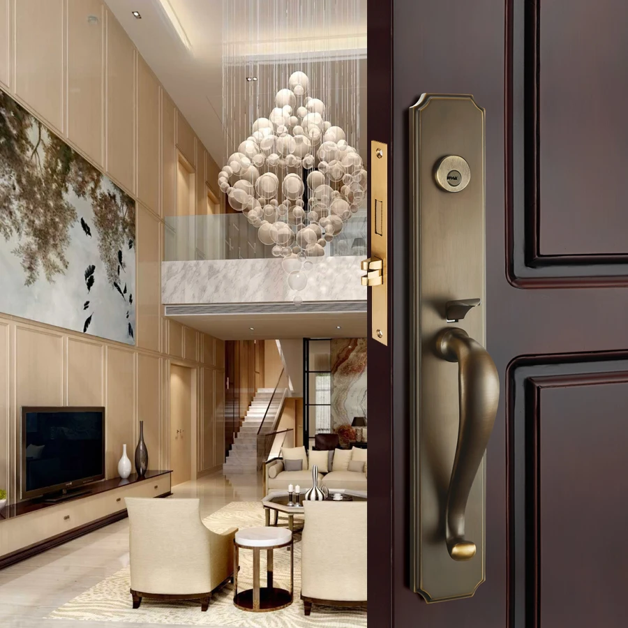 Imagem -03 - Bronze Sólido Retro Bronze Villa Fechadura da Porta Segurança Fechadura da Porta do Hotel Entrada Dupla-abertura Folio Conjunto Fechadura da Porta de Madeira Alta Qualidade de