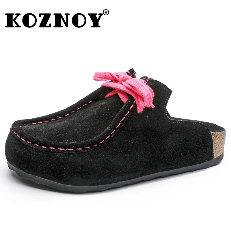

Koznoy 3cm Cow Suede Genuine Leather Platform Wedge Slippers Fashion Loafer Flats Sandals Lady Summer Comfy Ethnic Women Shoes