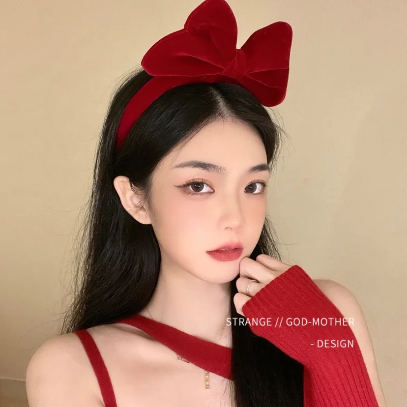 Velvet Big Bow Red Headband Ladies Elegant Temperament High Cranial Headband Fashion Girls Cute Headband