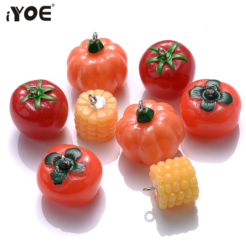 iYOE 5pcs Mix Vegetable Charms Pumpkin Persimmon Corn Tomatoes Resin Charms For Jewelry Making Bracelet Necklace Earring