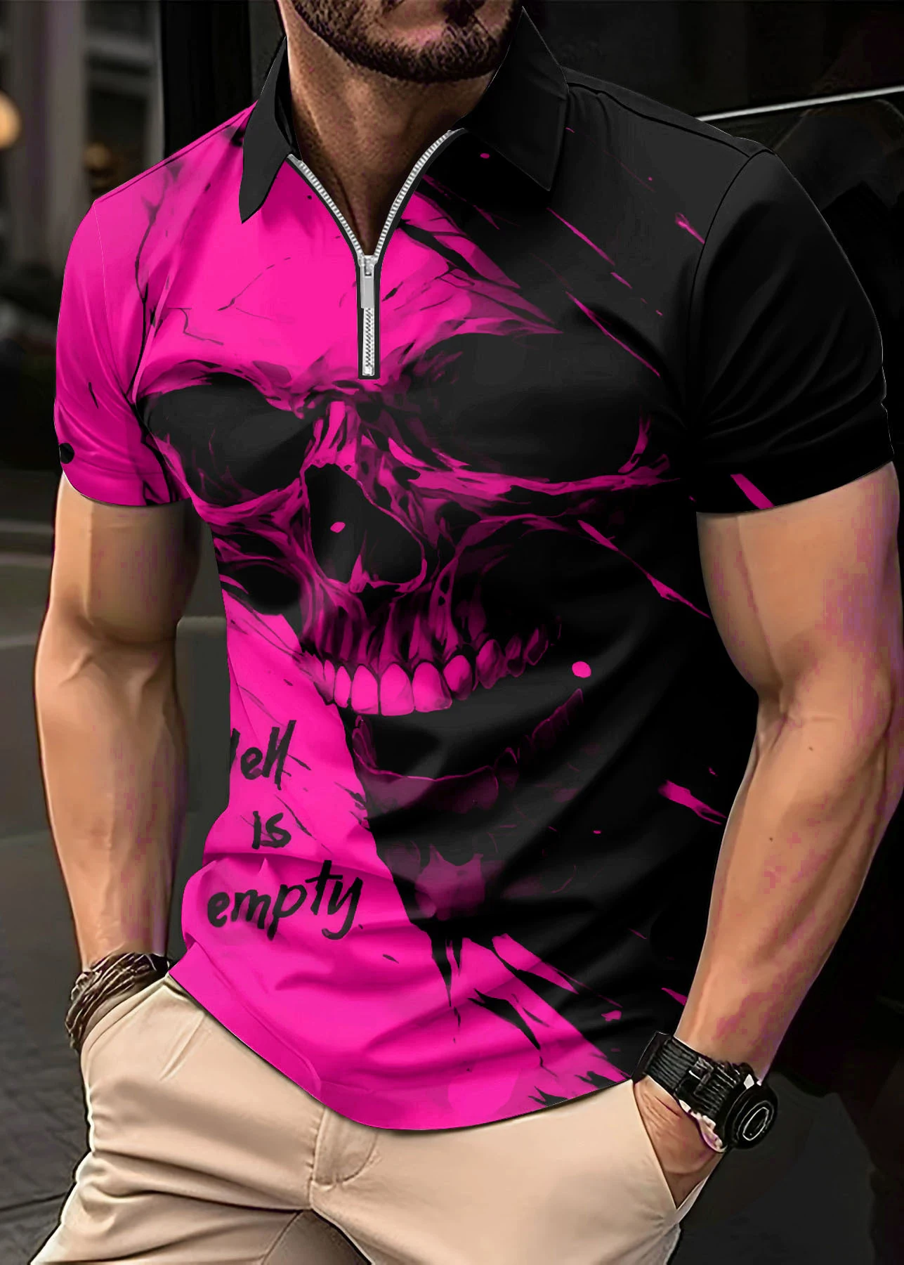 Horror Skulls Pattern Men's Polos T-Shirts Summer Short Sleeve 3D Print Street Terror Hip Hop POLO Tee 6XL Plus Size Casual Tops