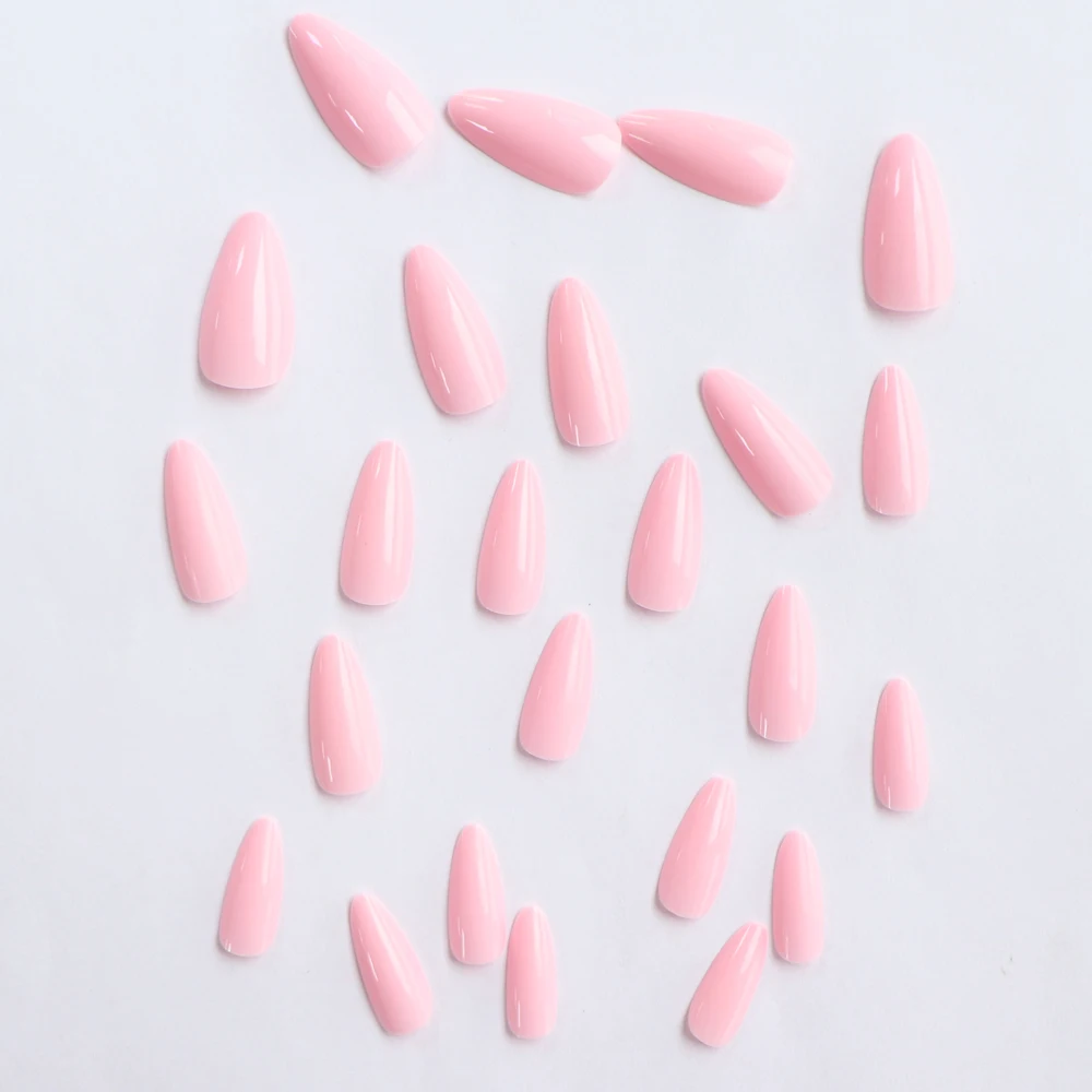 120 قطعة/صندوق الطفل الوردي ضغط مسمار متوسط اللوز رقيقة عالية الكعب لمعان هلام الأظافر كاذبة ، متوسطة الصلبة الاكريليك الضغط أظافر صناعية