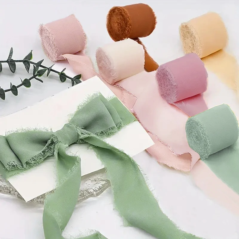 Hand Torn Burlap Rolls Wrinkle Chiffon Ribbon DIY Flower Invitations Bow Decorations Wedding Party Bouquet Packaging Ribbon Ties