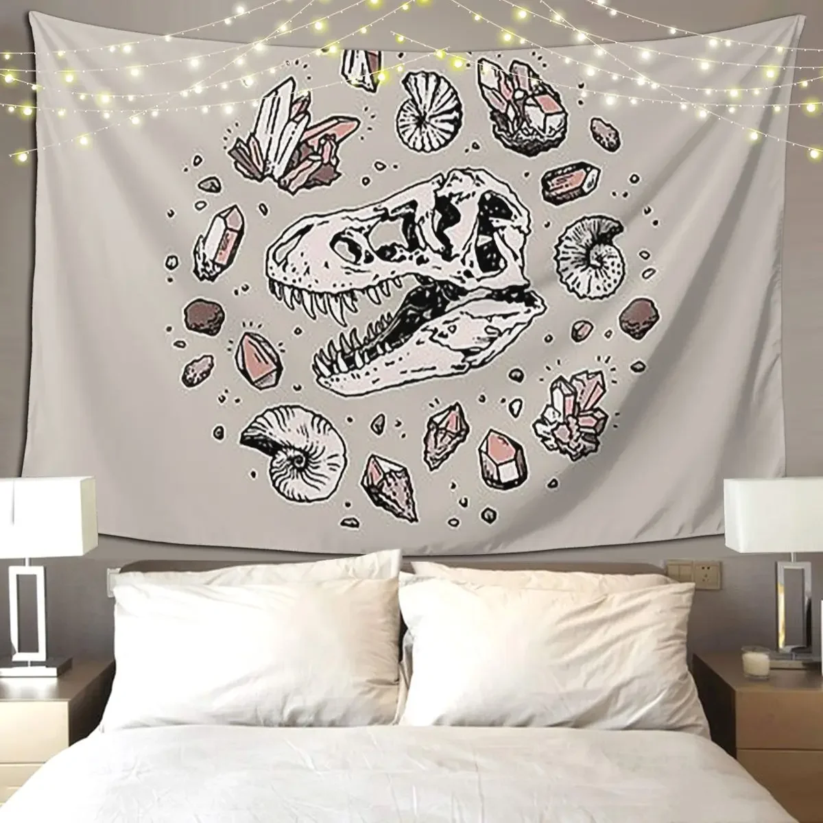 Geo-rex Vortex Rose Quartz Dinosaur Skull Fossil A Tapestry Funny Wall Hanging Home Tapestries for Living Room Bedroom Dorm Room