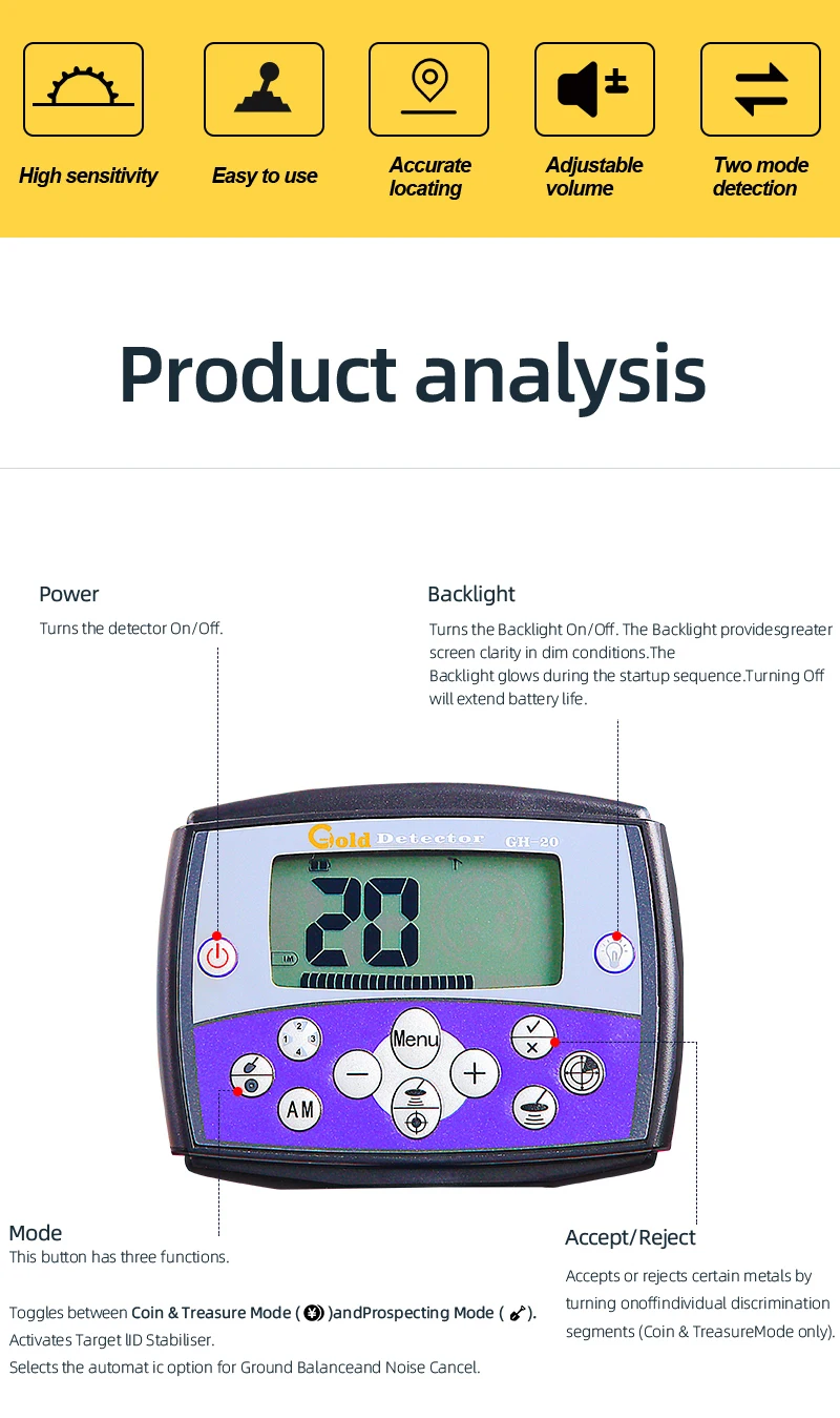 MT 705/GH-20 podziemny wykrywacz metali o wysokiej czułości złoty skaner poszukiwacz skarbów z częstotliwością 18khz