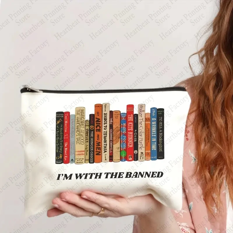 I'm with The Banned Pattern Makeup Bag Best Gift for Reading Lovers Travel Survival Kit Bookworm Cosmetic Case