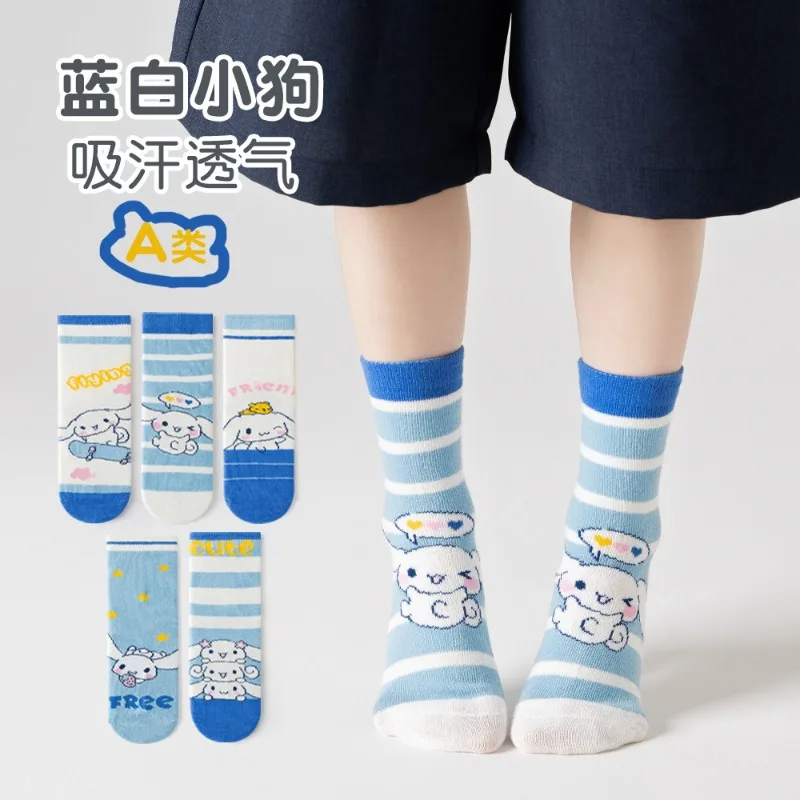 

5 Pairs Cinnamoroll Children Socks Anime Kids Boys Mid-calf Sock Kawaii Cartoon Baby Autumn and winter Socks Kids Gift 1-12Years