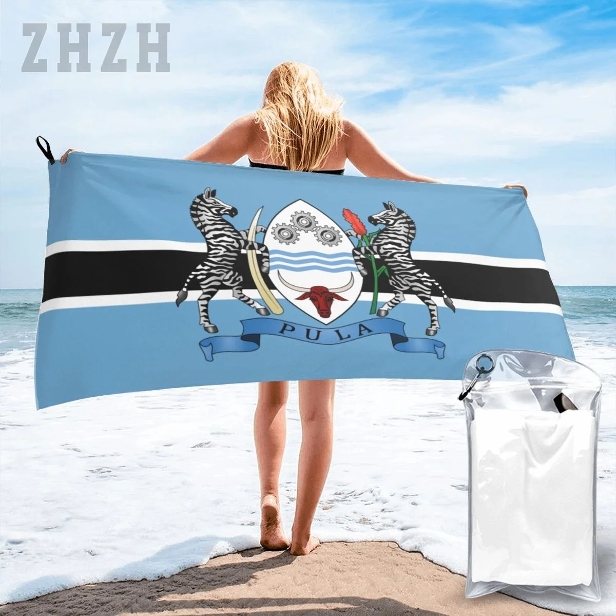 More Design Botswana Flag Emblem Bath Towel Quick dry Microfiber Absorbing Soft Water Breathable Beach Swimming Bathroom