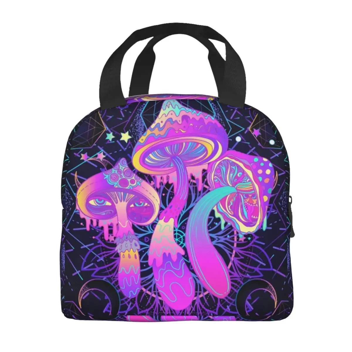 Magic Mushroom Trippy Psychedelic Neon Pastel Goth Resuable Lunch Box Women Leakproof Thermal Cooler Food Insulated Lunch Bag