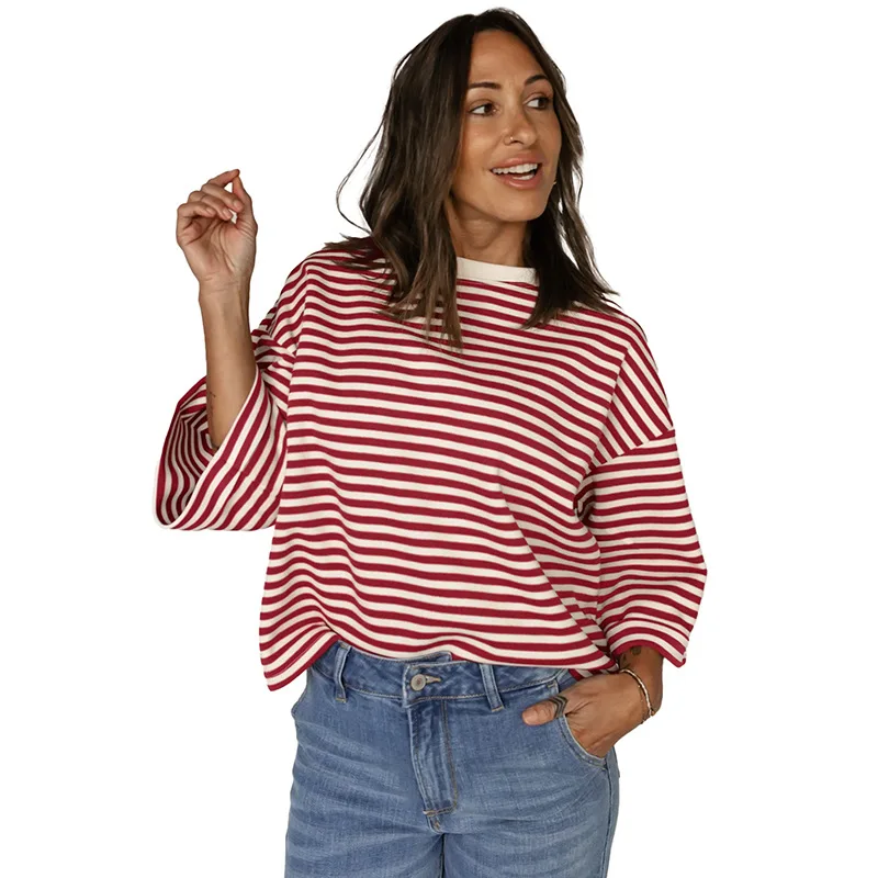 Faionable 2025 femmes rondes Ne pull T-shirt coupe confortable décontracté Sle haut pour femme matériel de qualité