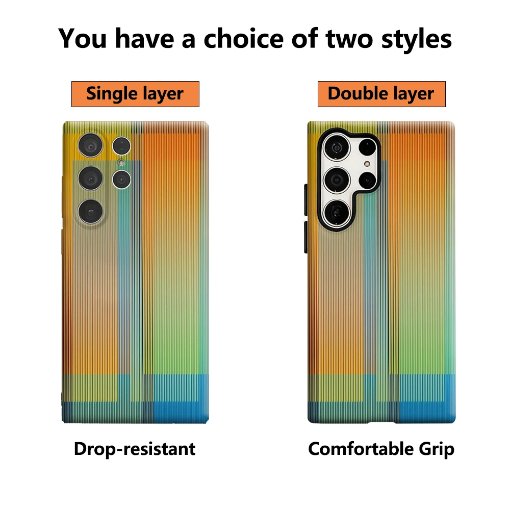 حافظة هاتف بخطوط متدرجة ملونة هندسية لهاتف سامسونج جالاكسي S25 Ultra S24 S23 Ultra Plus غطاء خلفي لامع بطبقة مزدوجة
