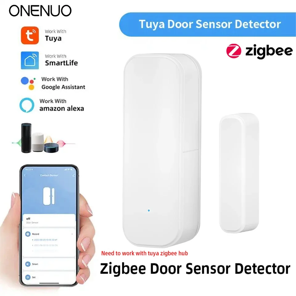 ONENUO-Sensor magnético de puerta y ventana Tuya Zigbee, Detector inalámbrico de puerta de casa, debe con Hub de puerta de enlace Tuya Zigbee