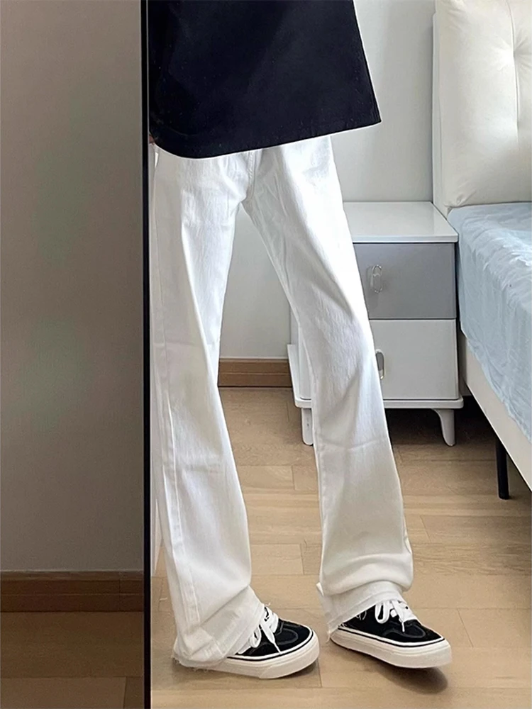 

Американские прямые джинсы с высокой талией, белые джинсовые джинсы, мужские брюки, облегающие повседневные модные джинсы