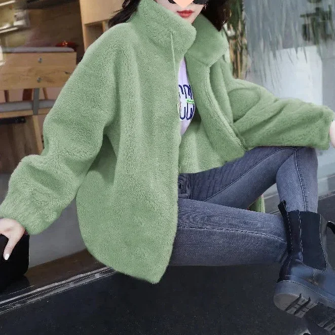 Giacca da donna in pile ispessito Velluto double face Caldo collo alto Felpa con cerniera Cardigan in pile Capispalla da donna