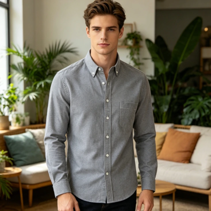 100% Pure Cotton Men's Solid Color Long Sleeve Shirt Youth  Spun Large Size Men's Dress Shirt Elegant Men's Clothing