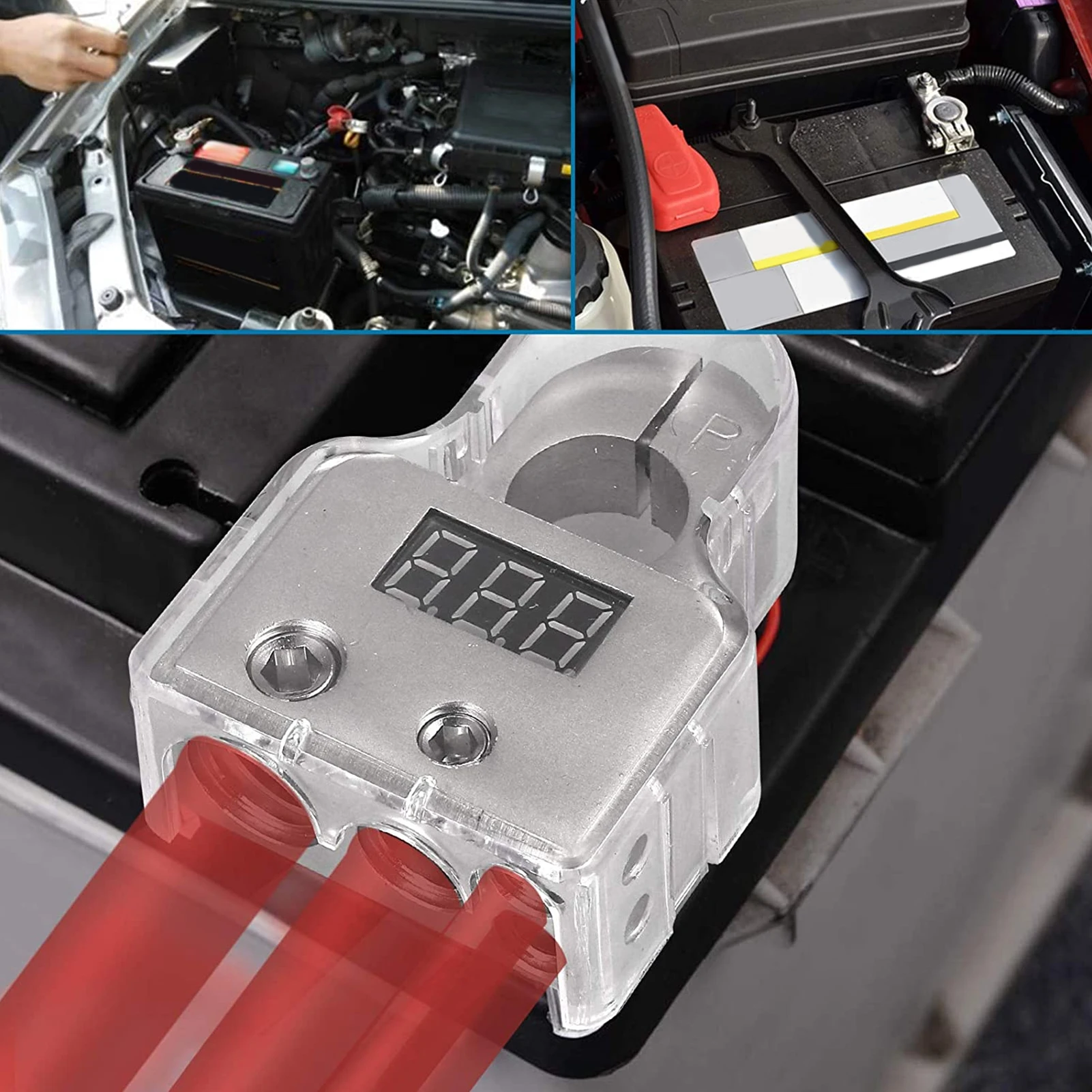 Voltmeter Battery Terminal Car Battery Terminal Connectors Kit with Digital Voltmeter Display Stardand 0/4/8/10 AWG Gauge