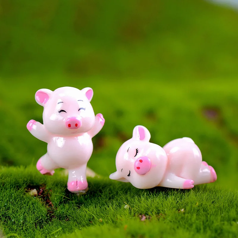 Mini Cute Pig figurine Animal Model Moss micro landscape Resin Craft home decor miniature fairy garden decoration accessories