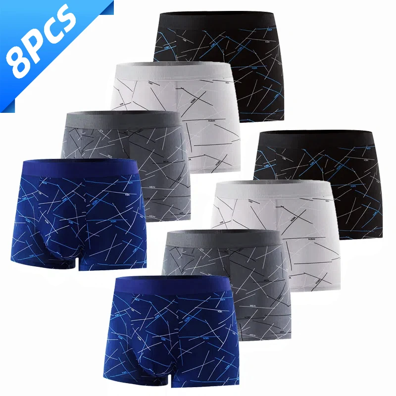 

8Pcs Men's Boxer U Convex Printed Underpants Male Fashion Comfortable Shorts Panties Man Solid Breatable Underwear 45-100kg