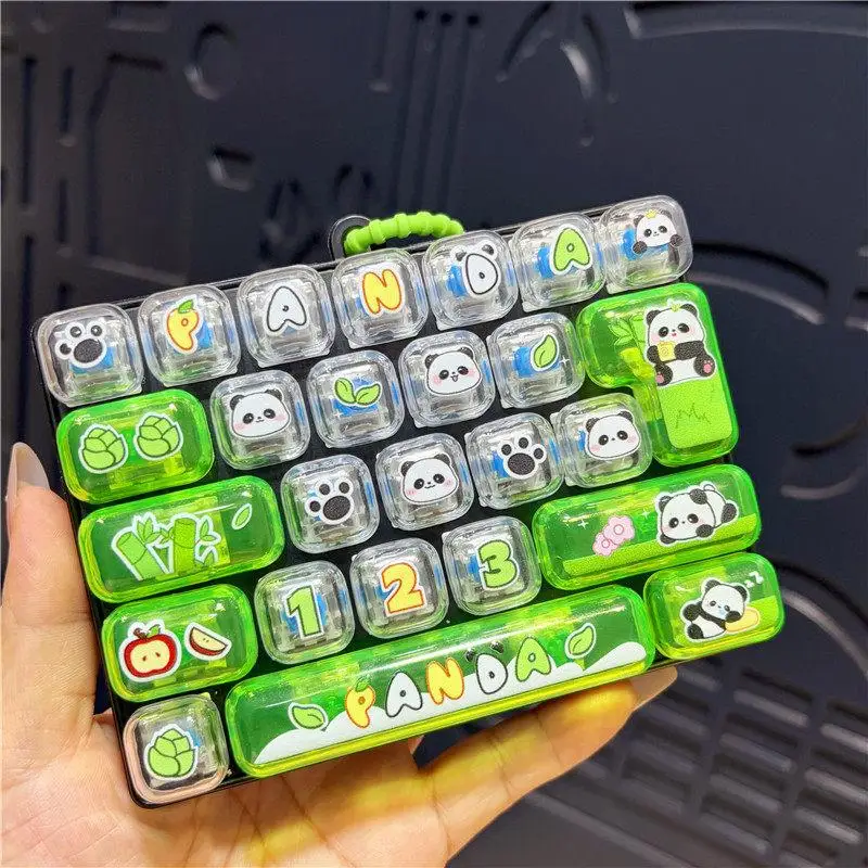 26 Keys Cute Mini Keyboard Fidget Keychain, Transparent Cat Dog Patterns Stress Relief Toy Ornament Bag Hanging